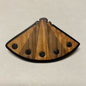 Vintage Handmade Wooden Inlaid fan Pin Brooch multicolor wood